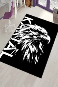 Siyah Ve Beyaz Kaymaz Tabanlı Kartal Taraftar Halısı VH137 Siyah Ve Beyaz Kaymaz Tabanlı Kartal Taraftar Halısı VH137