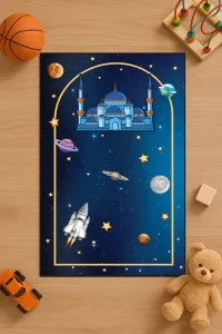 Lacivert Uzay Temalı Unisex Çocuk Seccadesi CS09