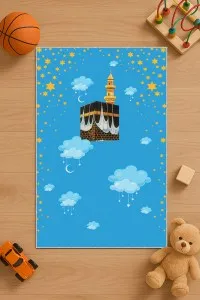 Mavi Kabe Temalı Unisex Çocuk Seccadesi CS10 Mavi Kabe Temalı Unisex Çocuk Seccadesi CS10