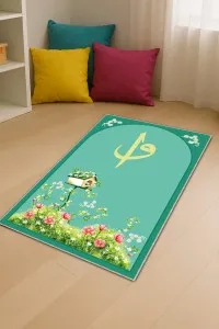 Su Yeşili Harfli Unisex Çocuk Seccadesi CS15