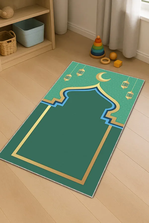 Çocuk Seccadesi Keçeden Yeşil Kandilli Unisex Çocuk Seccadesi CS20