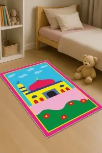 Çok Renkli Cami Temalı Unisex Çocuk Seccadesi CS25 Çok Renkli Cami Temalı Unisex Çocuk Seccadesi CS25