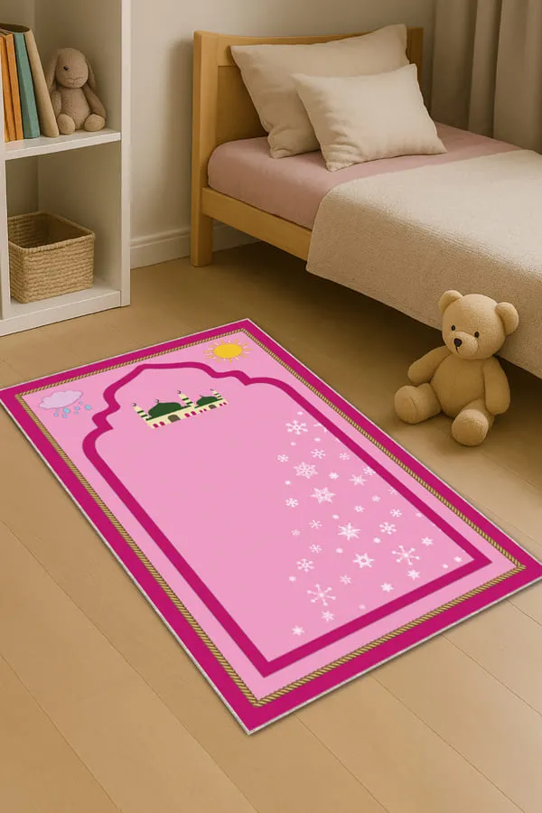 Çocuk Namaz Seccadesi Pembe Cami Temalı Kız Çocuk Seccadesi CS28