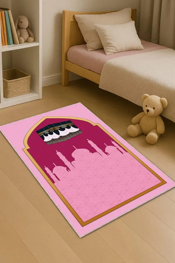 Çocuk Namazlığı Pembe Cami Temalı Kız Çocuk Seccadesi CS29