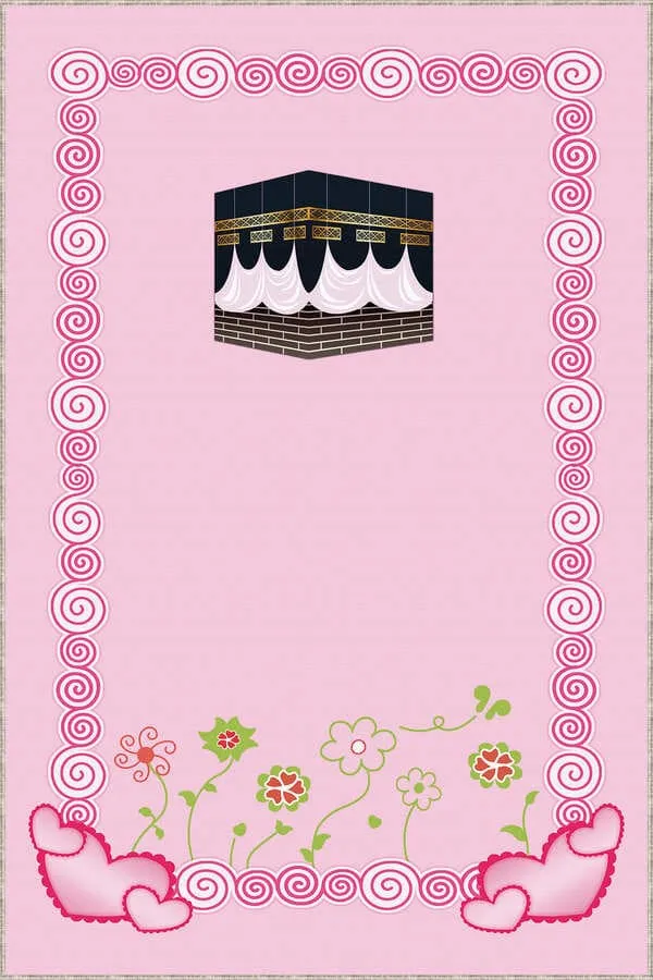 Çocuk Seccadeleri Pembe Kabe Temalı Kız Çocuk Seccadesi CS32