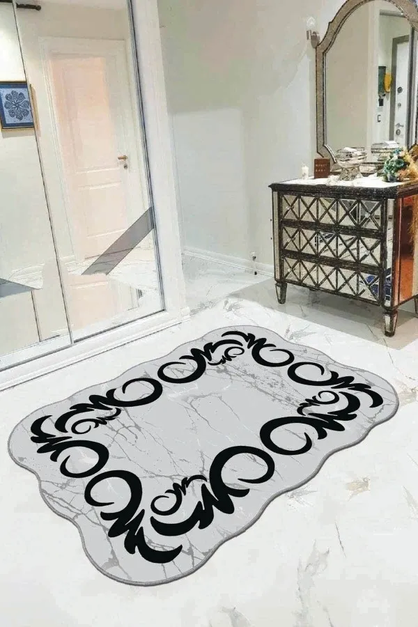 Lazer Kesim Halı Modelleri Gri Otantik Desen Kaymaz Tabanlı Lazer Kesim Halı AR099