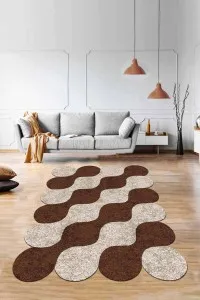 Kahverengi Daire Desenli Kaymaz Taban Lazer Kesim Halı AR163 Kahverengi Daire Desenli Kaymaz Taban Lazer Kesim Halı AR163
