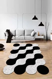 Siyah Daire Desenli Kaymaz Tabanlı Lazer Kesim Halı AR526 Siyah Daire Desenli Kaymaz Tabanlı Lazer Kesim Halı AR526
