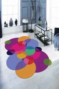 Çok Renkli Daire Desenli Kaymaz Taban Lazer Kesim Halı LZ24 Çok Renkli Daire Desenli Kaymaz Taban Lazer Kesim Halı LZ24