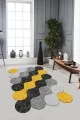 Lazer Kesim Yuvarlak Halı Sarı Daire Desenli Kaymaz Tabanlı Lazer Kesim Halı LZ25