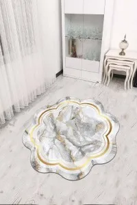 Gri Gold Çerçeveli Kaymaz Tabanlı Lazer Kesim Halı RV306 Gri Gold Çerçeveli Kaymaz Tabanlı Lazer Kesim Halı RV306