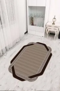 Kahverengi Çerçeveli Kaymaz Tabanlı Lazer Kesim Halı RV309 Kahverengi Çerçeveli Kaymaz Tabanlı Lazer Kesim Halı RV309