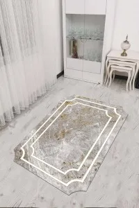 Gri Gold Çerçeveli Kaymaz Tabanlı Lazer Kesim Halı RV311 Gri Gold Çerçeveli Kaymaz Tabanlı Lazer Kesim Halı RV311