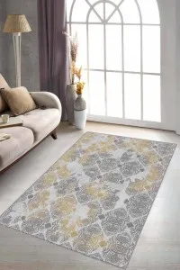 Sarı Damask Desen Kaymaz Tabanlı Dekoratif Halı AL003 Sarı Damask Desen Kaymaz Tabanlı Dekoratif Halı AL003