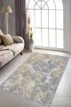 Gri Sarı Halı Modelleri Sarı Damask Desen Kaymaz Tabanlı Dekoratif Halı AL003