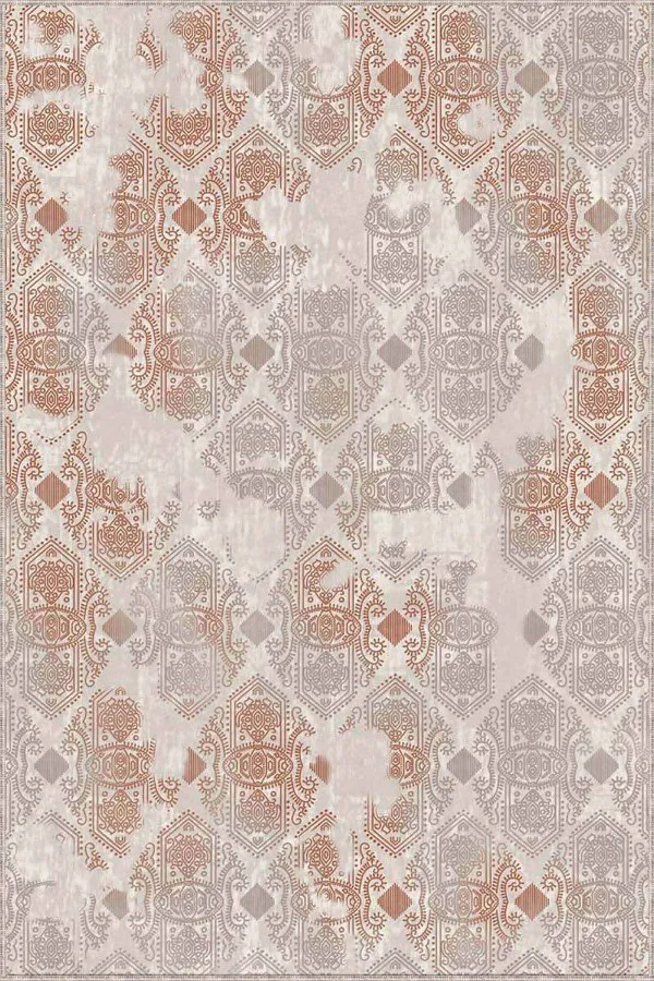Turuncu Koltuğa Uygun Halı Tarçın Damask Desen Kaymaz Tabanlı Dekoratif Halı AL006