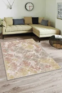 Yeşil Sarı Damask Desen Kaymaz Tabanlı Dekoratif Halı AL007 Yeşil Sarı Damask Desen Kaymaz Tabanlı Dekoratif Halı AL007