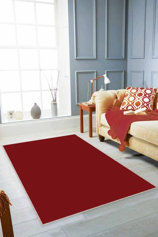 Bordo Renk Halı Bordo Sade Desensiz Kaymaz Tabanlı Dekoratif Halı AR011