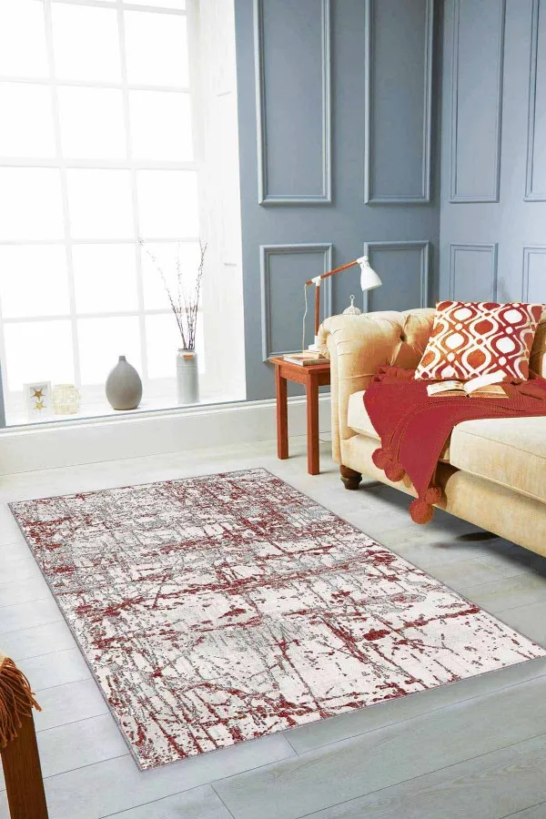 Halı Bordo Bordo Vintage Kaymaz Tabanlı Makinede Yıkanabilir Halı AR012