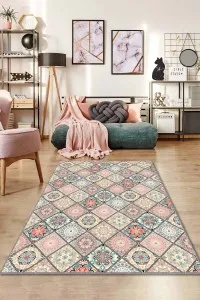 Çok Renkli Çini Desen Kaymaz Tabanlı Dekoratif Halı AR067