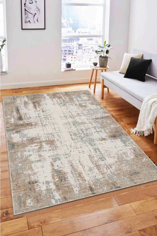 Tek Renk Salon Halıları Bej Sade Desensiz Kaymaz Tabanlı Dekoratif Halı AR116