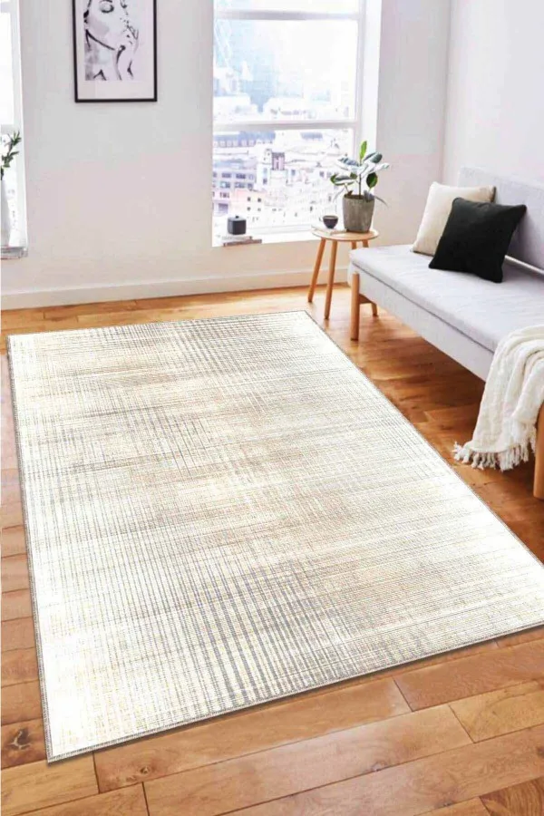 Tek Renk Salon Halıları Bej Sade Desensiz Kaymaz Tabanlı Dekoratif Halı AR119