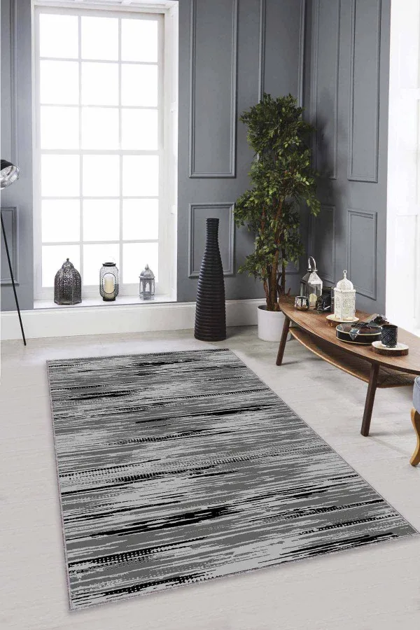 Tek Renk Salon Halıları Gri Sade Desensiz Kaymaz Tabanlı Dekoratif Halı AR482