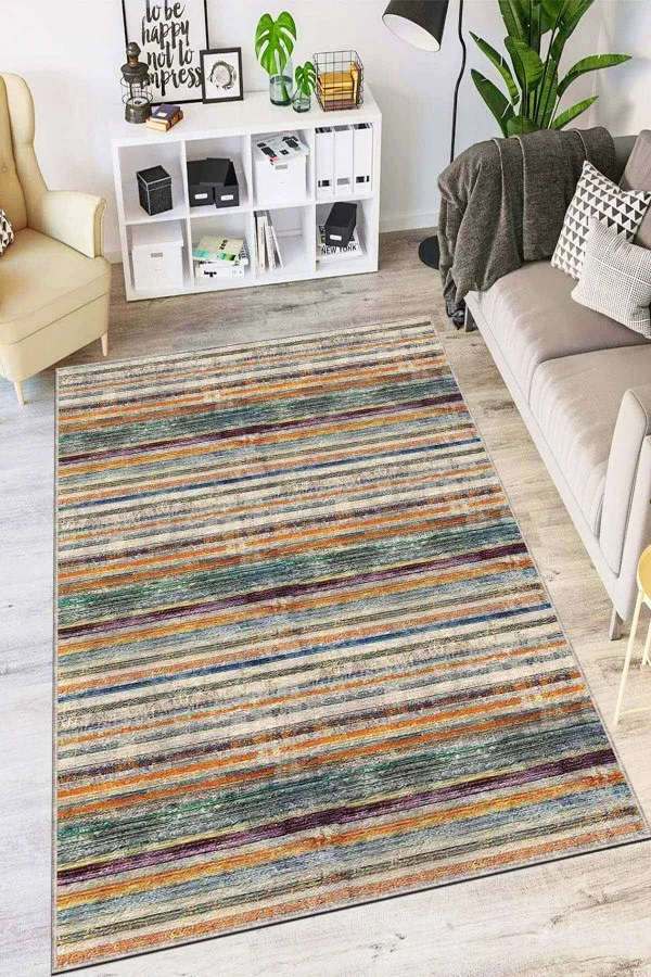Yeşil Hardal Halı Modelleri Yeşil Sarı Kaymaz Taban Dekoratif Salon Halısı Modern AR685