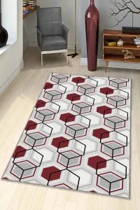 Bordo Petek Kaymaz Tabanlı Makinede Yıkanabilir Halı BE01 Bordo Petek Kaymaz Tabanlı Makinede Yıkanabilir Halı BE01