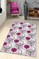 Gri Fuşya Halı Fuşya Petek Kaymaz Tabanlı Makinede Yıkanabilir Halı BE02