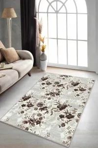 Kahverengi Çiçekli Kaymaz Tabanlı Dekoratif Halı BH004 Kahverengi Çiçekli Kaymaz Tabanlı Dekoratif Halı BH004