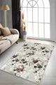 Kahverengi Parkeye Uygun Halı Kahverengi Çiçekli Kaymaz Tabanlı Dekoratif Halı BH004