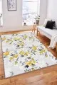 Gri Sarı Halı Modelleri Sarı Çiçekli Kaymaz Tabanlı Makinede Yıkanabilir Halı BH006