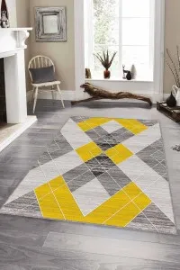 Sarı Geometrik Kaymaz Taban Makinede Yıkanabilir Halı DD002 Sarı Geometrik Kaymaz Taban Makinede Yıkanabilir Halı DD002