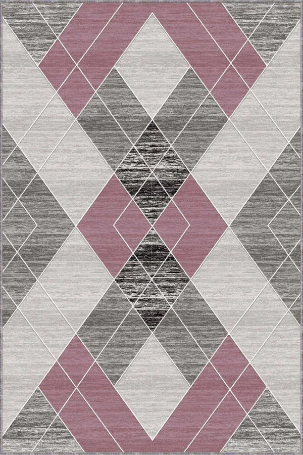 Pembe Geometrik Kaymaz Taban Makinede Yıkanabilir Halı DD003