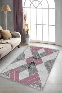 Pembe Geometrik Kaymaz Taban Makinede Yıkanabilir Halı DD003 Pembe Geometrik Kaymaz Taban Makinede Yıkanabilir Halı DD003