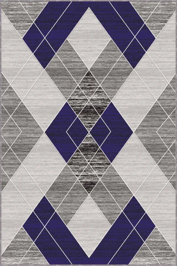 Lacivert Geometrik Kaymaz Tabanlı Dekoratif Halı DD007