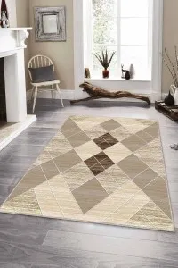 Bej Geometrik Kaymaz Tabanlı Makinede Yıkanabilir Halı DD008 Bej Geometrik Kaymaz Tabanlı Makinede Yıkanabilir Halı DD008
