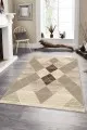 Bej Geometrik Kaymaz Tabanlı Makinede Yıkanabilir Halı DD008