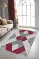 Kırmızı Geometrik Kaymaz Tabanlı Dekoratif Halı DD06