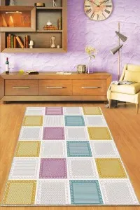 Sarı Pembe Geometrik Kaymaz Tabanlı Dekoratif Halı DM004 Sarı Pembe Geometrik Kaymaz Tabanlı Dekoratif Halı DM004