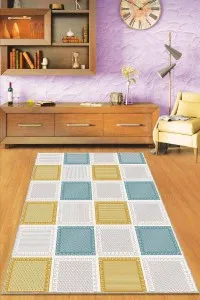 Sarı Turkuaz Geometrik Kaymaz Tabanlı Dekoratif Halı DM006 Sarı Turkuaz Geometrik Kaymaz Tabanlı Dekoratif Halı DM006