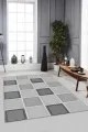 Gri Zemine Uygun Halı Gri Geometrik Kaymaz Tabanlı Makinede Yıkanabilir Halı DM08