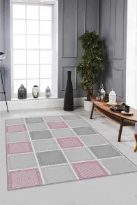 Pembe Geometrik Kaymaz Taban Makinede Yıkanabilir Halı DM09 Pembe Geometrik Kaymaz Taban Makinede Yıkanabilir Halı DM09