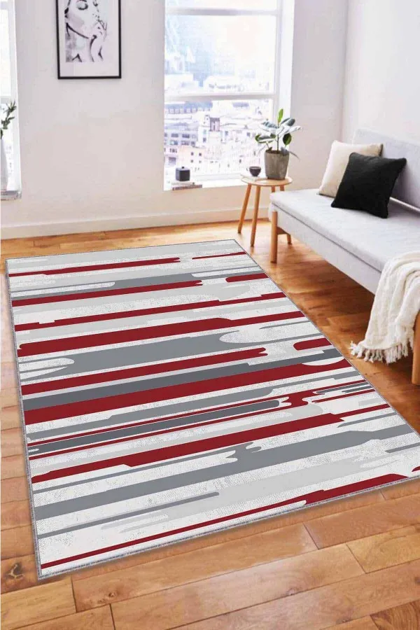Halı Bordo Bordo Spor Kaymaz Tabanlı Makinede Yıkanabilir Halı FH01