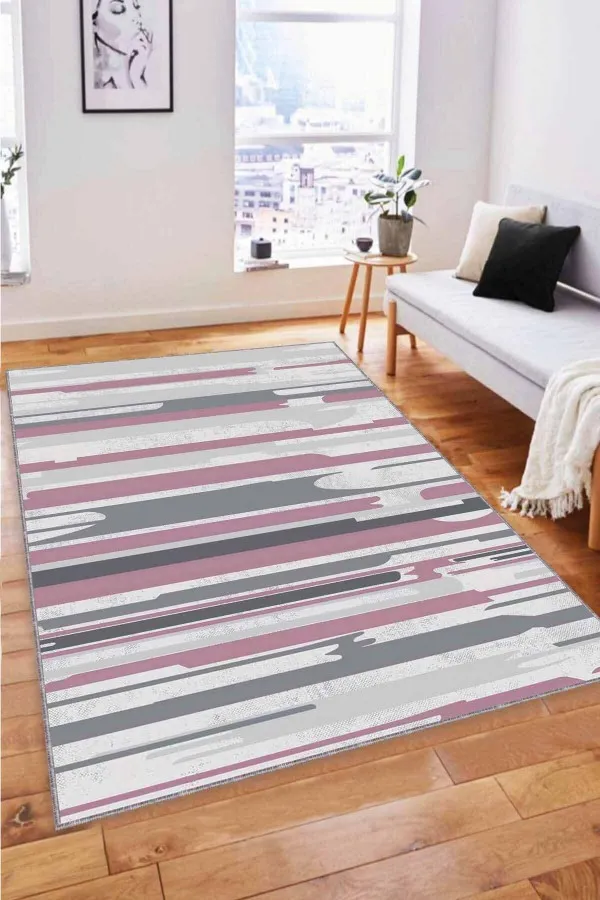Pudra Rengi Koltuğa Uygun Halı Pembe Spor Kaymaz Tabanlı Makinede Yıkanabilir Halı FH06