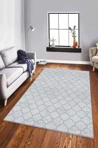 Mavi Fas Desen Kaymaz Tabanlı Makinede Yıkanabilir Halı FS04 Mavi Fas Desen Kaymaz Tabanlı Makinede Yıkanabilir Halı FS04