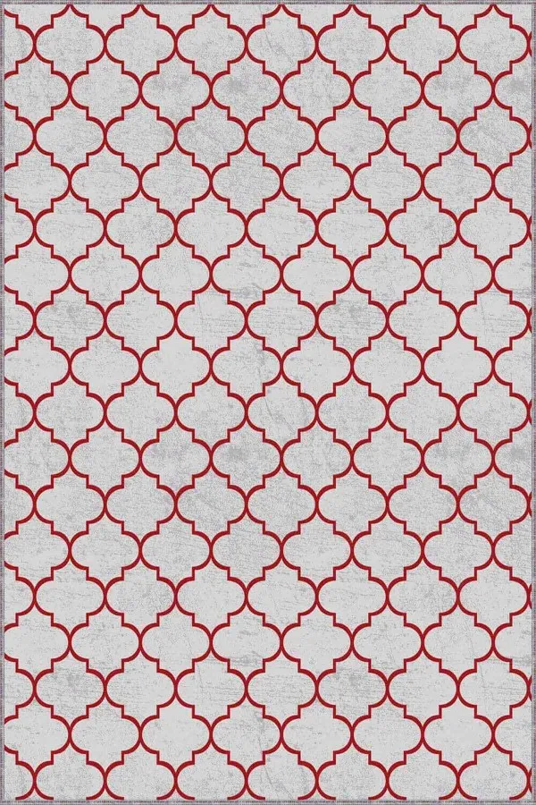 Halı Bordo Bordo Fas Desen Kaymaz Taban Makinede Yıkanabilir Halı FS08