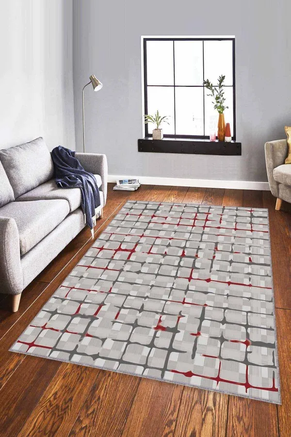 Halı Bordo Bordo Spor Kaymaz Tabanlı Makinede Yıkanabilir Halı FV001