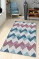 Pembe Turkuaz Zigzag Kaymaz Tabanlı Dekoratif Halı KN003